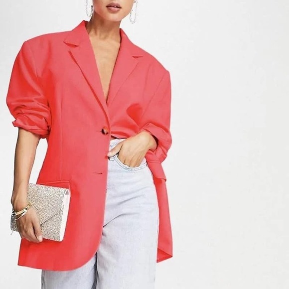ASOS  NWOT $93  Oversized Grandad Blazer in Fluro Orange Size 8 - Picture 7 of 13